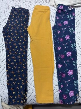 Janie and Jack Three-Pack Leggings - Navy Floral, Mustard, Navy Deer